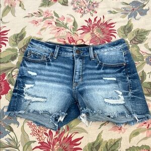 Buckle Blue Distressed Jean Shorts with Frayed Hem